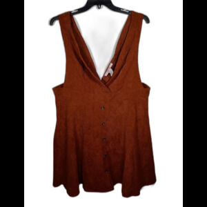 Frille Rose Womens Brown Corduroy Deep V Flare Mini Overall Dress Size 2X